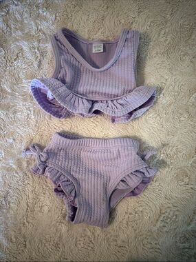 Amazon Kids Lavender Ribbed Ruffle Two-Piece Swim Set